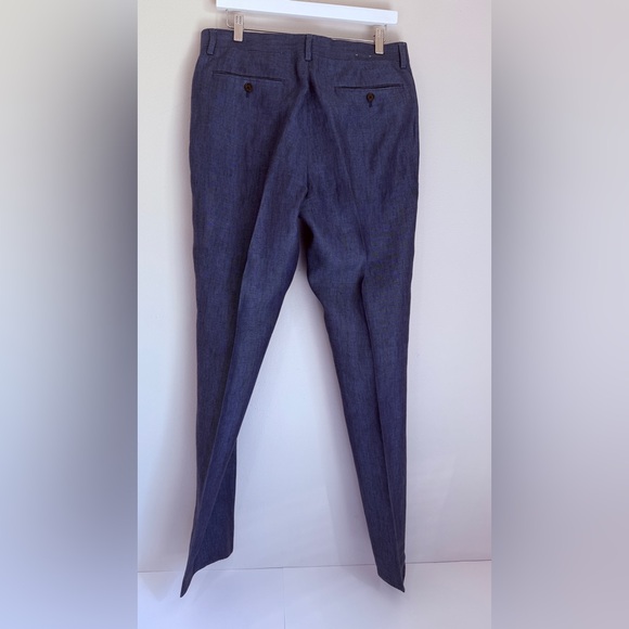NWOT BANANA REPUBLIC MENS TAILORED SLIM FIT 💯LINEN PANTS CROSS BLUE HERRINGBONE - Picture 4 of 10